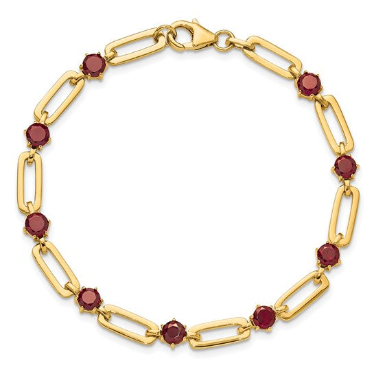 14K Gold Filled Sterling Silver Paperclip Natural Garnet Bracelet