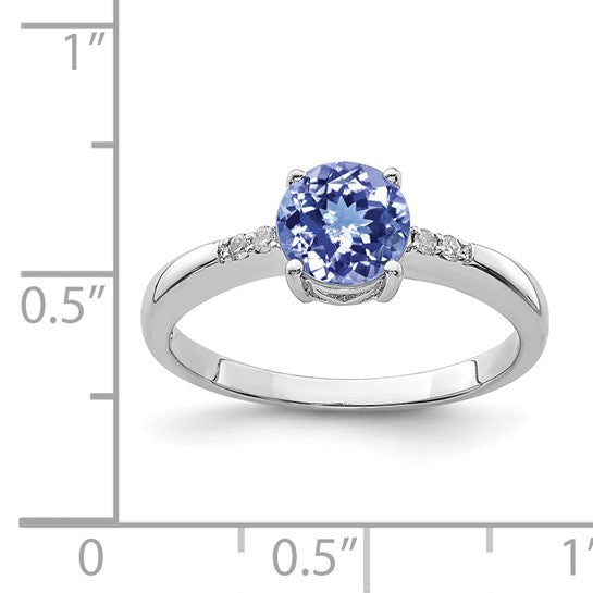 White Gold Filled Sterling Silver Natural Tanzanite & Diamond Round Cut Ring