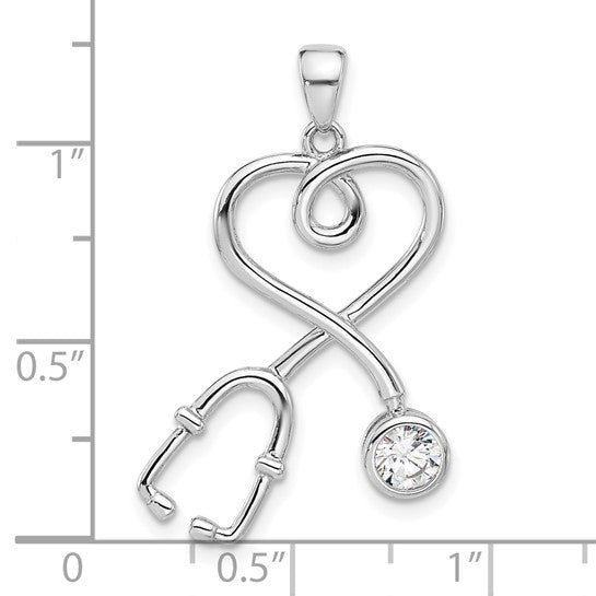 White Gold Filled Sterling Silver Stethoscope Pendant