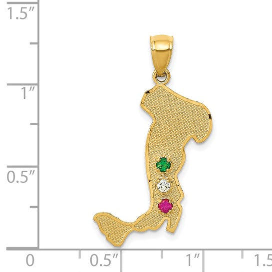 14K Yellow Gold Italian Boot Italy Pendant With Gemstones Emerald/Ruby/White Sapphire