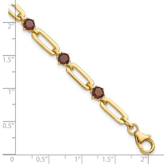 14K Gold Filled Sterling Silver Paperclip Natural Garnet Bracelet
