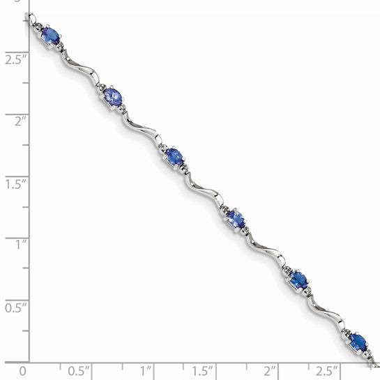White Gold Filled Sterling Silver Natural Tanzanite & Diamond Bracelet