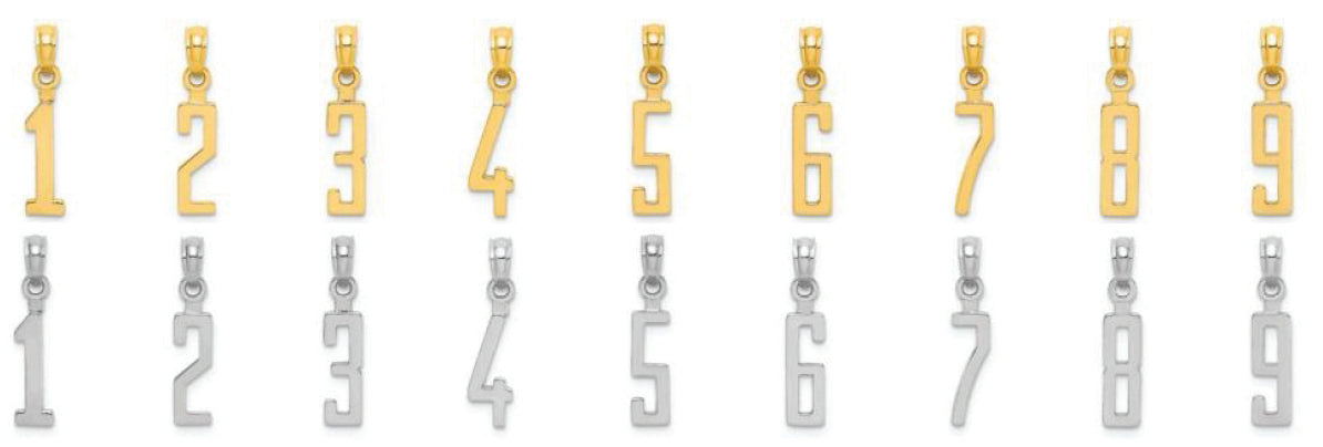 10K/14K Yellow/White Gold Standard Number Pendant 0-9