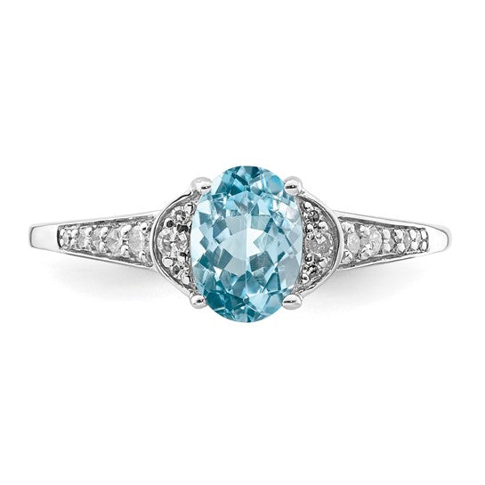 White Gold Filled Sterling Silver Pave Blue Topaz & Diamond Ring