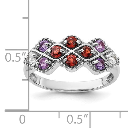 Sterling Silver Multi Gemstone Natural Garnet/Amethyst/White Topaz