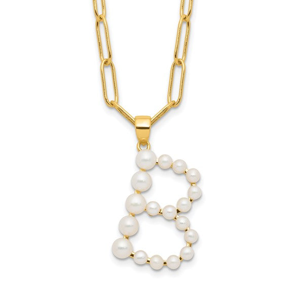 Gold Plated Sterling Silver Freshwater Pearl Initial Necklace Set Letters A-Z