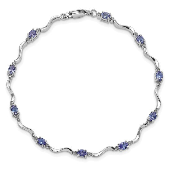 White Gold Filled Sterling Silver Natural Tanzanite & Diamond Bracelet