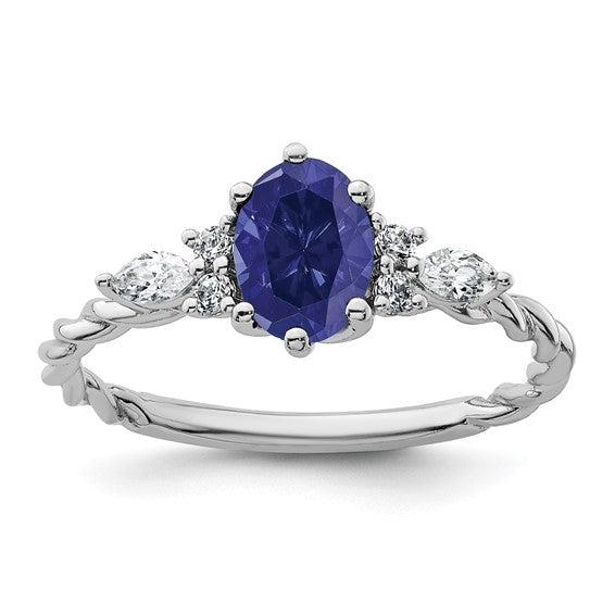 14K White Gold Yellow Gold Twisted Lab Grown Sapphire Ring Size 7