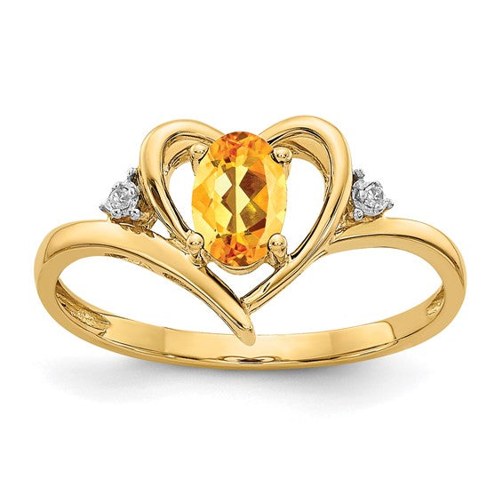 14K Yellow/White Gold .5 Carat Heart Natural Citrine & diamond Ring