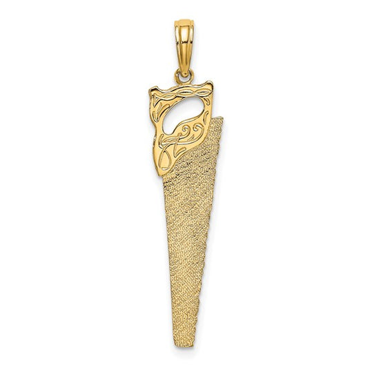 10K Yellow Gold Carpenter Hand Saw Pendant