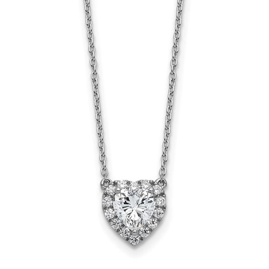 14K White Gold 1 1/5 Carat Lab Grown Diamond Heart Halo Necklace
