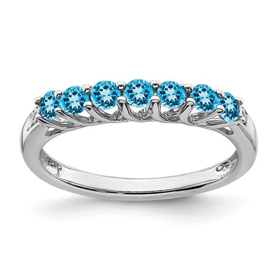 White Gold Filled Sterling Silver Natural Blue Topaz Band Ring