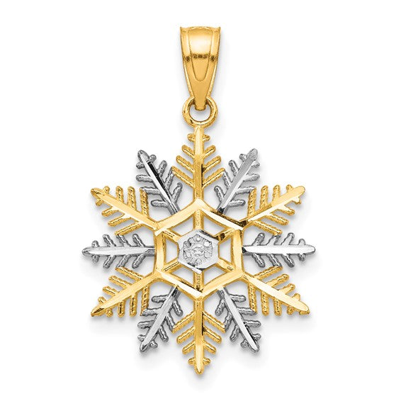 10K Yellow & White Gold Two Tone Snowflake Pendant