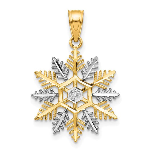 10K Yellow & White Gold Two Tone Snowflake Pendant