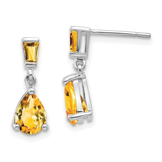 14K Yellow/White Gold Pear Baguette Natural Citrine Earrings