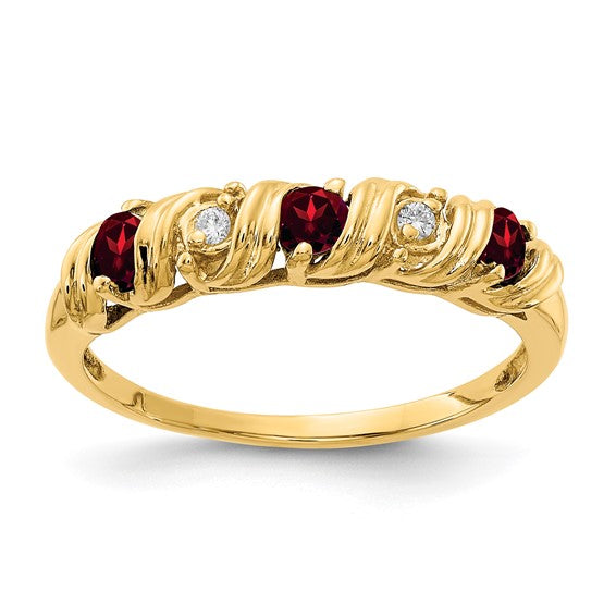 14K White/Yellow Gold Natural Garnet & Diamond Band Ring