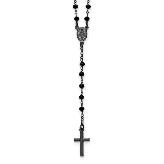 Sterling Silver Black Rhodium Plated Black Crystal Rosary Beads