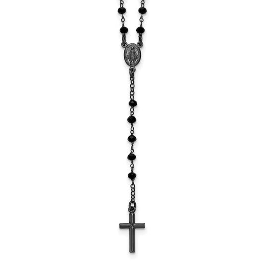 Sterling Silver Black Rhodium Plated Black Crystal Rosary Beads
