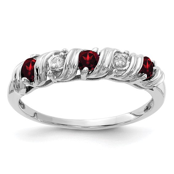 14K White/Yellow Gold Natural Garnet & Diamond Band Ring