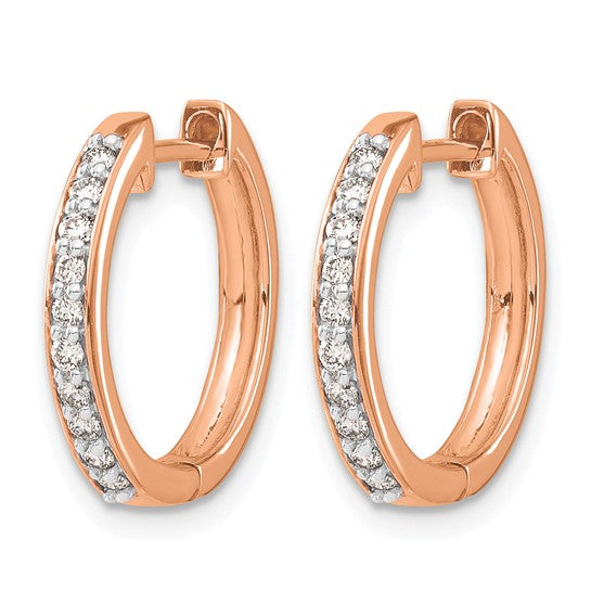 14K Rose Gold 1/4 Carat Diamond Hoop Earrings