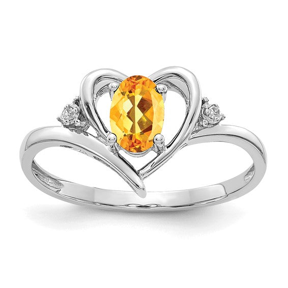 14K Yellow/White Gold .5 Carat Heart Natural Citrine & diamond Ring