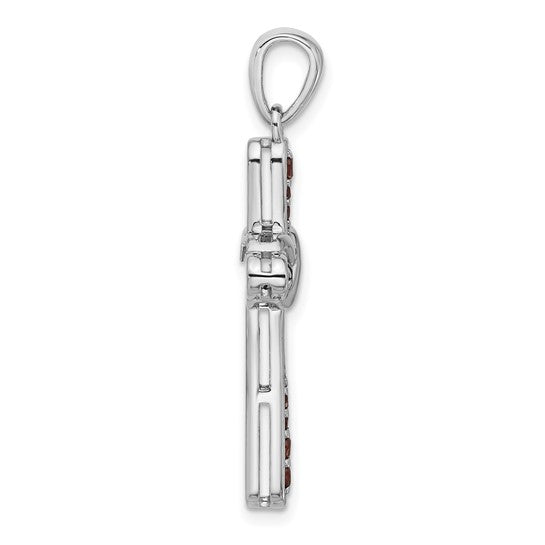 Sterling Silver Rhodium Plated Natural Garnet Infinity Cross Pendant