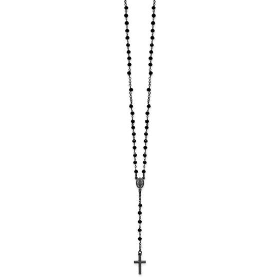 Sterling Silver Black Rhodium Plated Black Crystal Rosary Beads