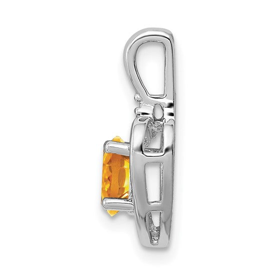 Sterling Silver White Gold Plated .5 Carat Heart Framed Natural Citrine & Diamond Pendant