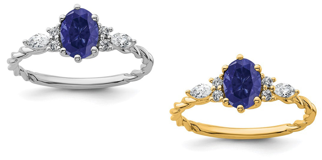 14K White Gold Yellow Gold Twisted Lab Grown Sapphire Ring Size 7