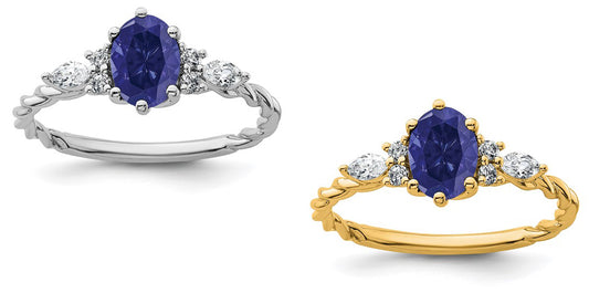 14K White Gold Yellow Gold Twisted Lab Grown Sapphire Ring Size 7