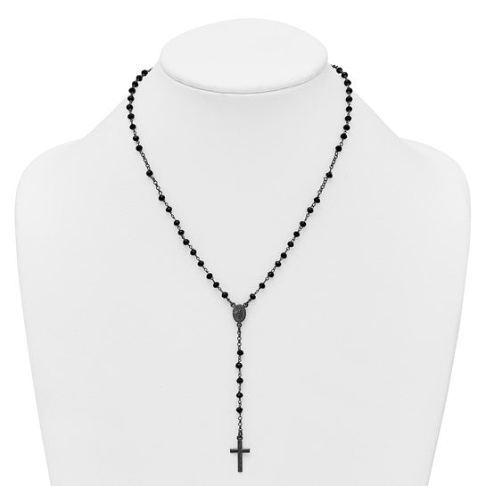 Sterling Silver Black Rhodium Plated Black Crystal Rosary Beads