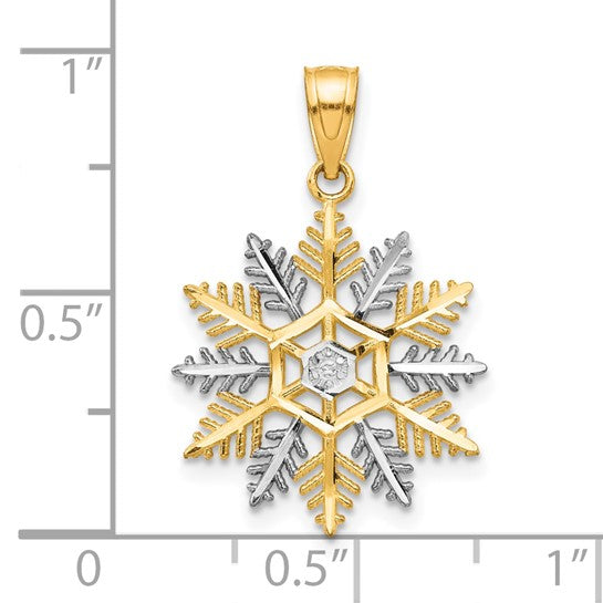 10K Yellow & White Gold Two Tone Snowflake Pendant
