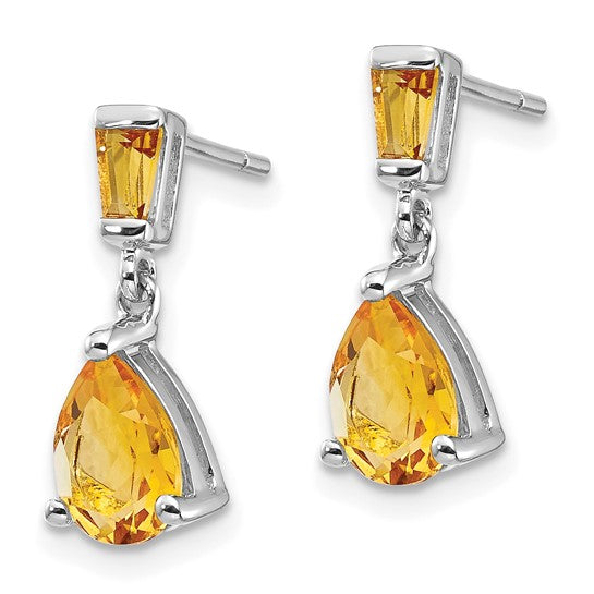 14K Yellow/White Gold Pear Baguette Natural Citrine Earrings
