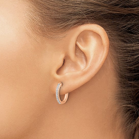 14K Rose Gold 1/4 Carat Diamond Hoop Earrings