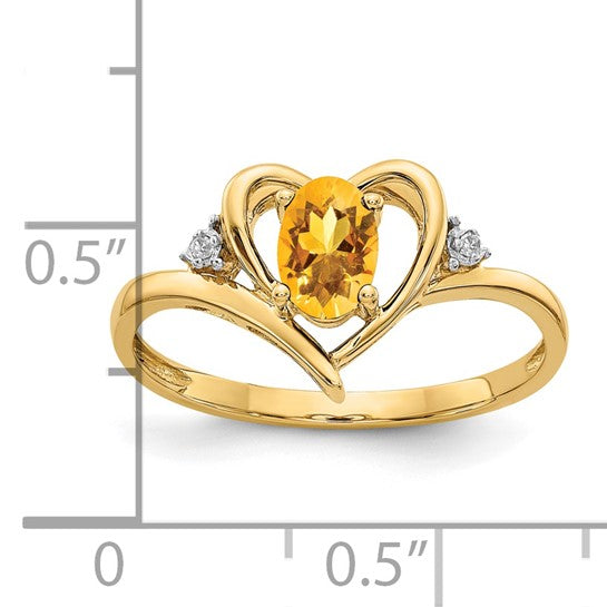 14K Yellow/White Gold .5 Carat Heart Natural Citrine & diamond Ring