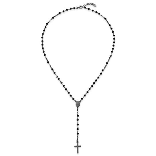 Sterling Silver Black Rhodium Plated Black Crystal Rosary Beads