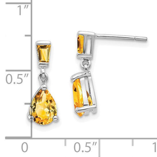 14K Yellow/White Gold Pear Baguette Natural Citrine Earrings