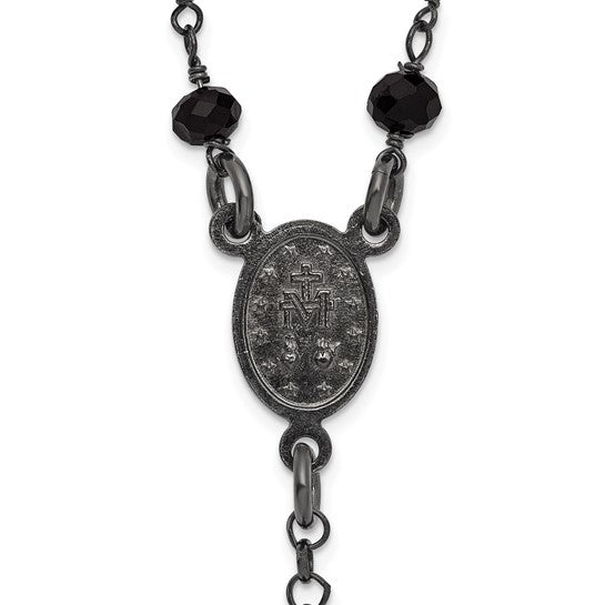Sterling Silver Black Rhodium Plated Black Crystal Rosary Beads
