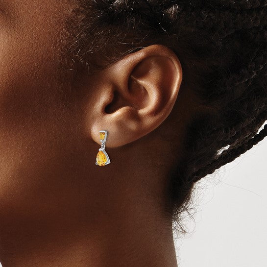 14K Yellow/White Gold Pear Baguette Natural Citrine Earrings