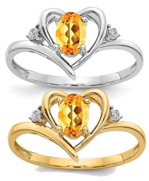 14K Yellow/White Gold .5 Carat Heart Natural Citrine & diamond Ring