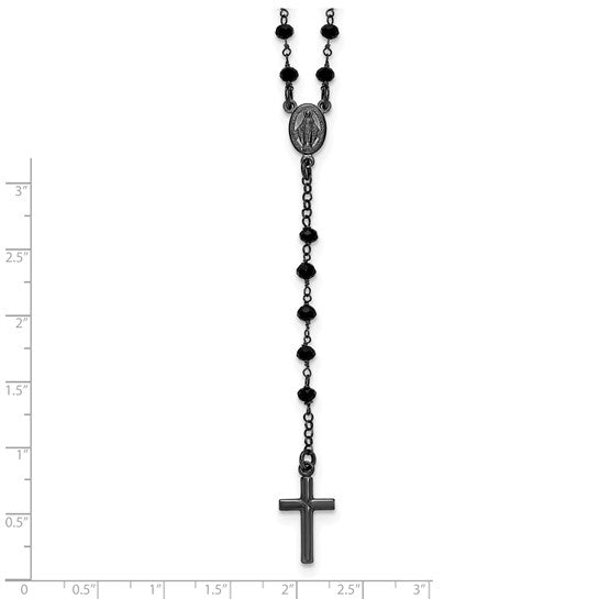 Sterling Silver Black Rhodium Plated Black Crystal Rosary Beads