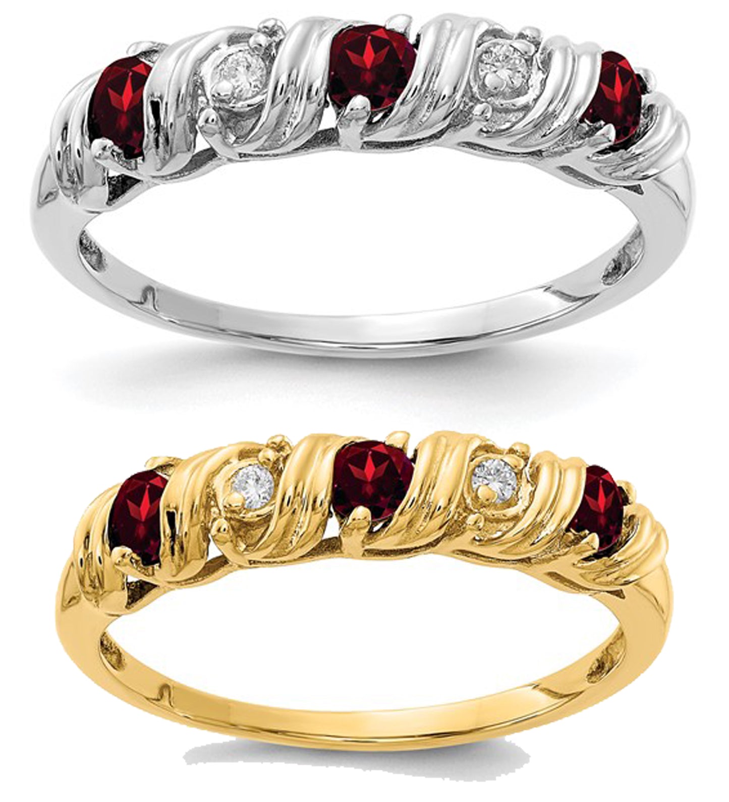 14K White/Yellow Gold Natural Garnet & Diamond Band Ring
