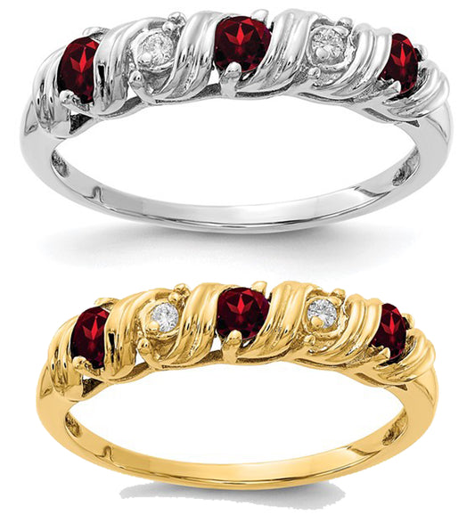 14K White/Yellow Gold Natural Garnet & Diamond Band Ring