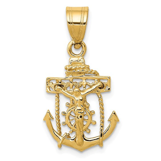 14K Yellow Gold Small Jesus Anchor Pendant