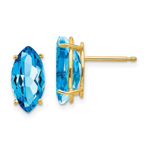 14K White/Yellow Gold Marquis Cut Blue Topaz Earrings