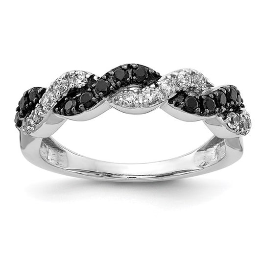 14K White Gold Black & White Diamond Double Twist Ring