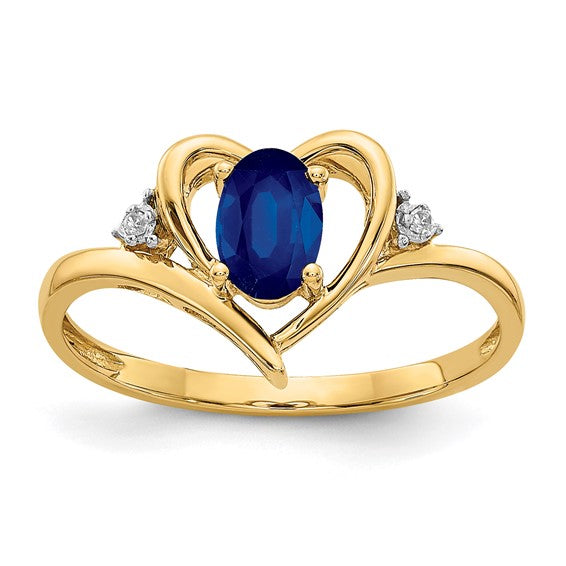 14K White Gold Yellow Gold Oval Lab Grown Sapphire Heart Ring