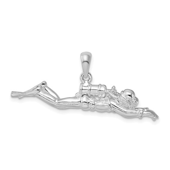 Sterling Silver Male Scuba Diver 3D Pendant