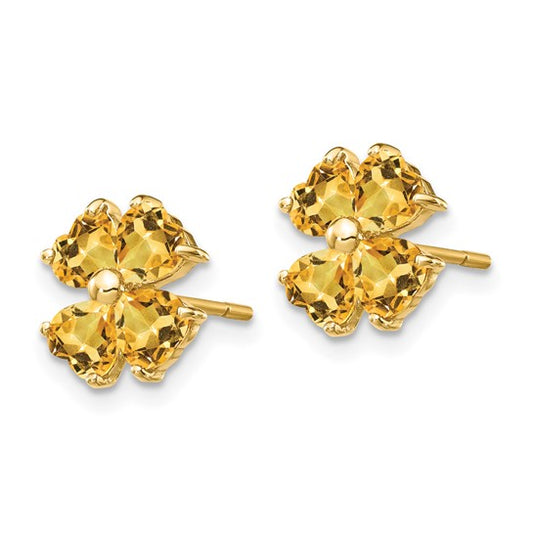 14K Yellow Gold Natural Citrine Flower Post Earrings