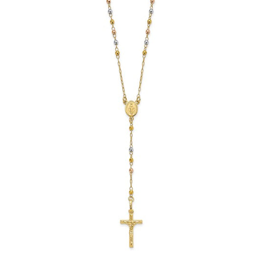 14K Gold Tri Color Rose Gold Yellow Gold Rosary Beads